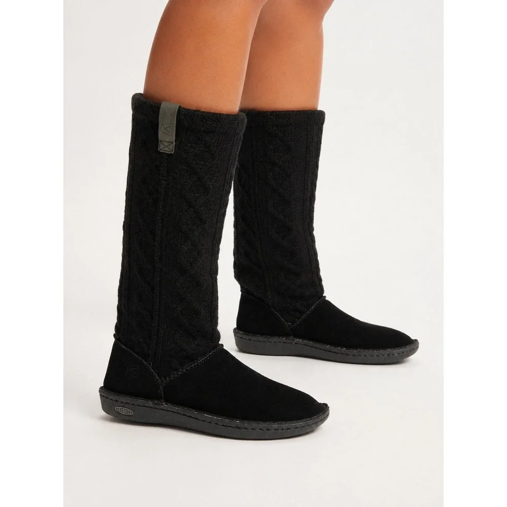Keen Black Suede Cable Knit Tall Winter Boots Size 6 US 36 EU